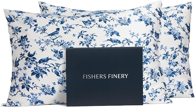 Fishers Finery 25mm 100% Pure Mulberry Silk Pillowcase 2 Pack (Tea Cup Print, Standard)