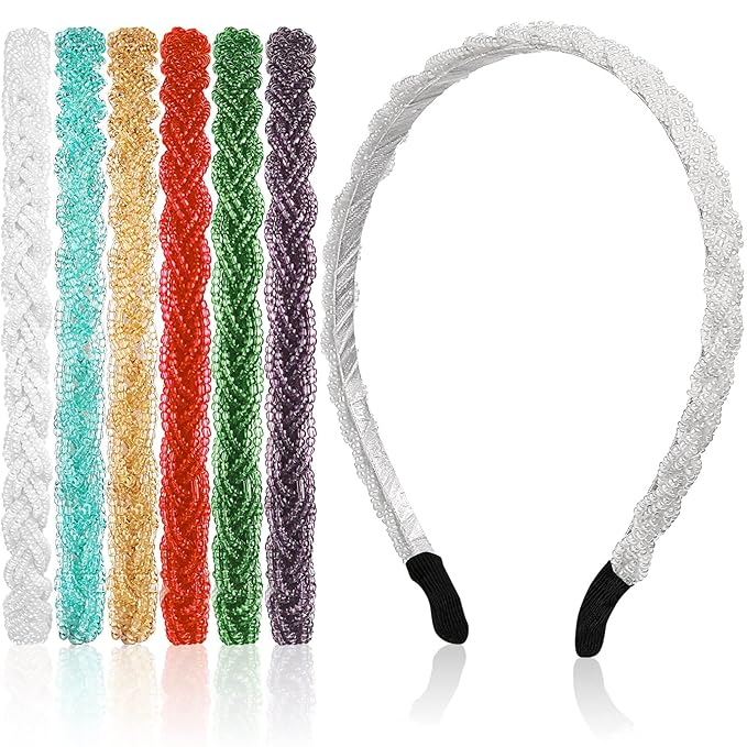 MTLEE 6 Pieces Beaded Headbands for Women Sparkly Crystal Beaded Hair Hoop Hairbands Multiple Color Hair Accessories Head Bands Christmas Gift(Bright Colors)