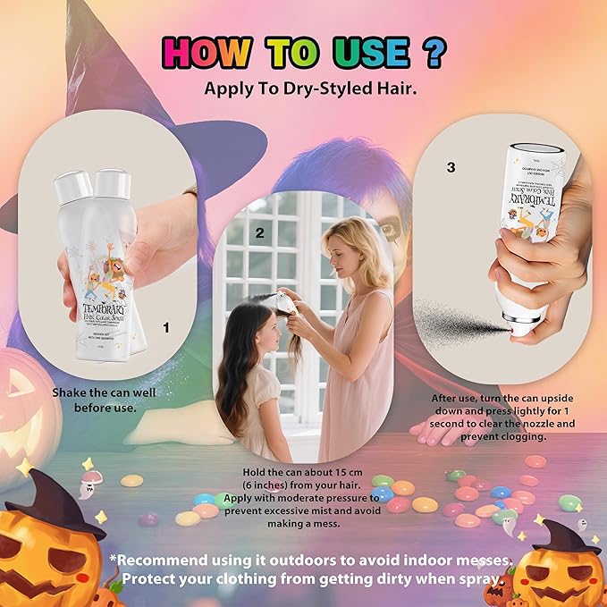 Black Temporary Hair Color Spray for Kids, Instant Colored Hair Dye Alternative for Girls Boys Teens Women Men, Disposable Washable, Quick Styling for Party Cosplay Christmas Halloween, 150ml