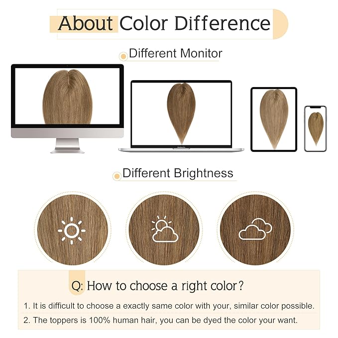 SEGO Human Hair Toppers for Women With Thinning Hair, 7 * 13CM Silk Base 100% Real Human Hair Clip in Top Wiglet Hairpieces /16 Inch No Bangs Light Brown