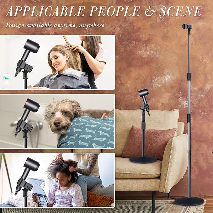 Hands Free Hair Dryer Stand Holder - TAYUQEE Rotatable Floor Blower Stand, Heavy Duty Countertop Blow Dryer with Adjustable Height, Ideal for Salons and Home Use