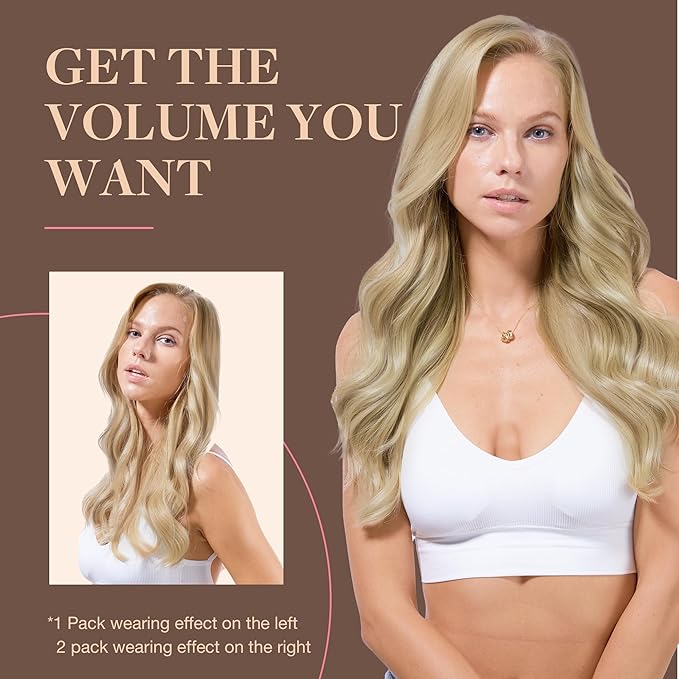 GOO GOO Clip in Hair Extensions Real Human Hair, Remy Human Hair Extensions Clip ins for Women, Natural Human Hair, 18inch 120g 7Pcs, 8A/22 Medium Brown Highlighted Golden Blonde