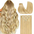 GOO GOO Clip in Hair Extensions Real Human Hair, Remy Human Hair Extensions Clip ins for Women, Natural Human Hair, 24inch 140g 7Pcs, #18D/22F Dirty Blonde Highlights