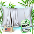Pillow Cases - 100% Viscose Derived from Bamboo - Cooling Pillowcase - Standard Size, Gray, Set of 2 Zippered - for Hot Sleepers - Soft Pillow Covers - by Vegan Silk