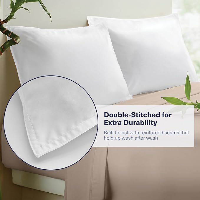 Kickoff Viscose Bamboo Pillowcase, King, Set of 2, 100% Organic Hidden Zippered Viscose Bamboo Pillow Case King Size, Cooling Pillow Cover for Hot Sleepers (20"x40", Snow White)