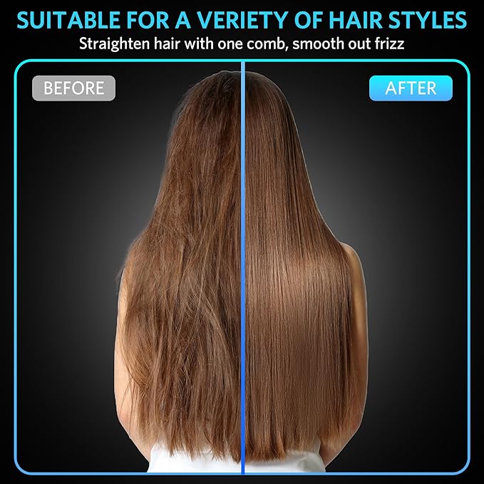 Cordless Hair Straightener Brush – Portable Ionic Hot Comb with 65W Fast Charger, Mini Travel Hair Straightening Brush for Women, Lightweight for Home Or On-The-Go Styling (Black)