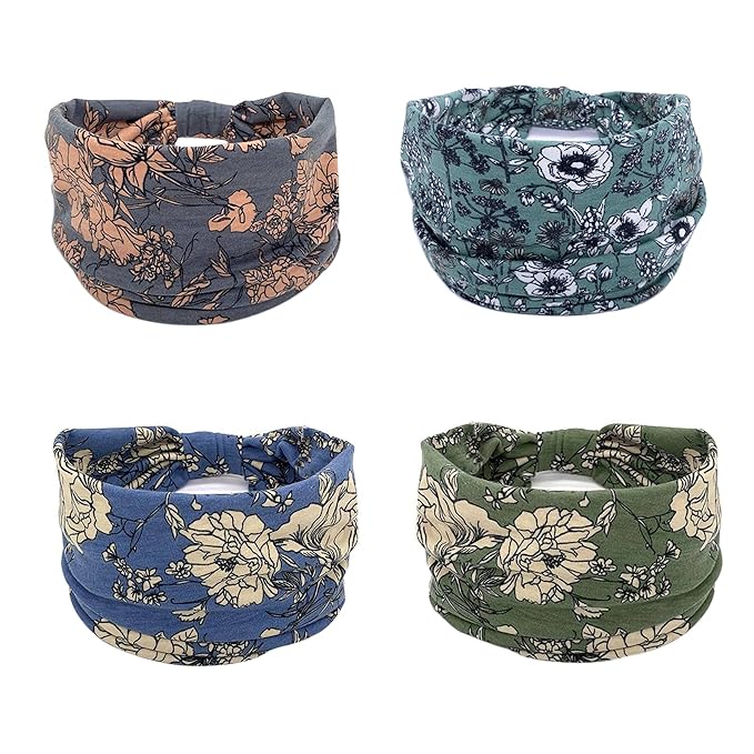 Wide Boho Headbands for Women Fashion Knotted Headband Yoga Workout Hair Accessories African Head Wrap 4 Pack