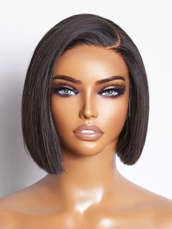 LUVME HAIR 8'' Blunt Cut Bob Wig Human Hair Pre Cut Glueless HD Lace Closure Wig Pre Plucked Mature Boss Side Parted Straigh Human Hair Short Wigs For Women