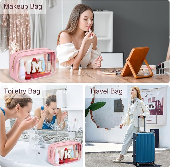 YOOLIFE Christmas Stocking Stuffers | Travel Toiletry Bag | Pink Clear Makeup Bag for Teen Girls Kids Cosmetic Bags for 5 6 7 8 9 10 11 12 13 Year Old Birthday Gifts for Girls Initial D