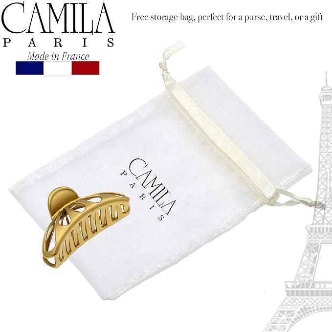 Camila Paris CP3055 French Hair Clip for Women Thick Hair for Long Curly Wavy Hair, Gold, Girls Hair Claw Clips Fashion Styling Hair Accessories for Women, Strong Hold No Slip Grip, Made in France