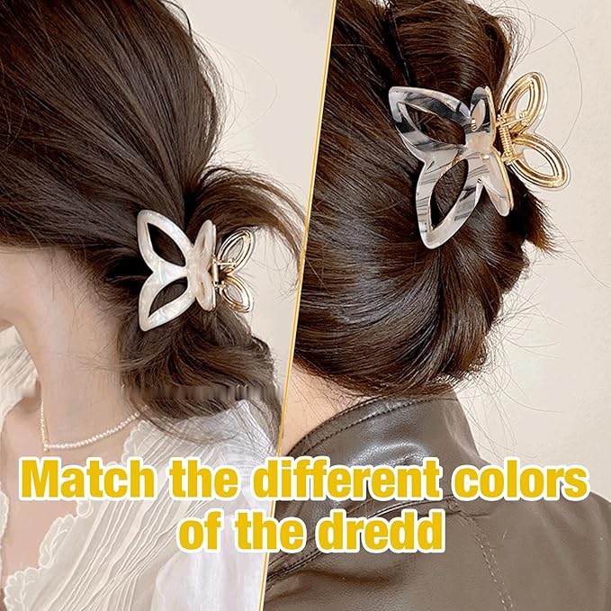 Metal Butterfly Hair Clips for Women -White & Grey Marble Pattern Fashion Decorative Hair Clips, Cute Hair Accessories for Girls, 2 Pack
