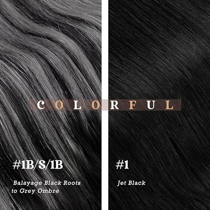 Ve Sunny Clip in Hair Extensions Black Hair Extensions Real Human Hair Silver Clip in Human Hair Extensions Balayage Human Hair Clip in Extensions Ombre Ease of Use 100g 7pcs 14inch