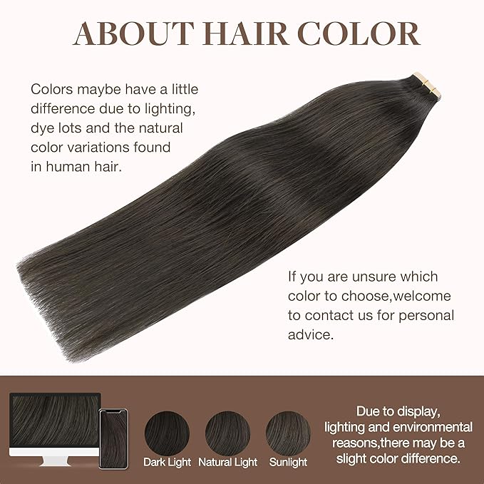 GOO GOO Tape in Hair Extensions Human Hair, 1C Mocha Brown, 12inch 80g 40pcs, Skin Weft Seamless Invisible, Silky Straight with Thick Ends, Remy Human Hair