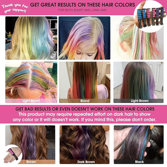 New Hair Chalk Comb Temporary Hair Color Dye for Girls Kids with Light Color Hair, Washable Hair Chalk for Girls Age 4 5 6 7 8 9 10 Birthday Cosplay DIY Christmas (Blue & Pink & Purple)