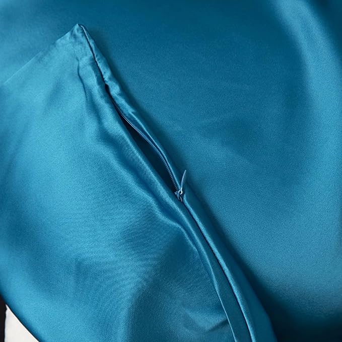 USA Made 100% Silk Pillowcase Peacock, Certified 6A Grade 22 Momme Mulberry Silk Pillow Case for Women Hair and Skin Protection, Anti Face Wrinkle, 1 Pc 20"x26" (Standard, Peacock Blue)