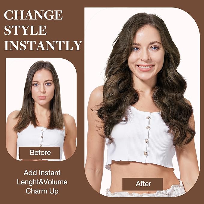 GOO GOO Clip in Hair Extensions Real Human Hair, Remy Human Hair Extensions Clip ins for Women, Natural Human Hair, 20inch 120g 7Pcs, 1B/6/1B Balayage Natural Black to Chestnut Brown