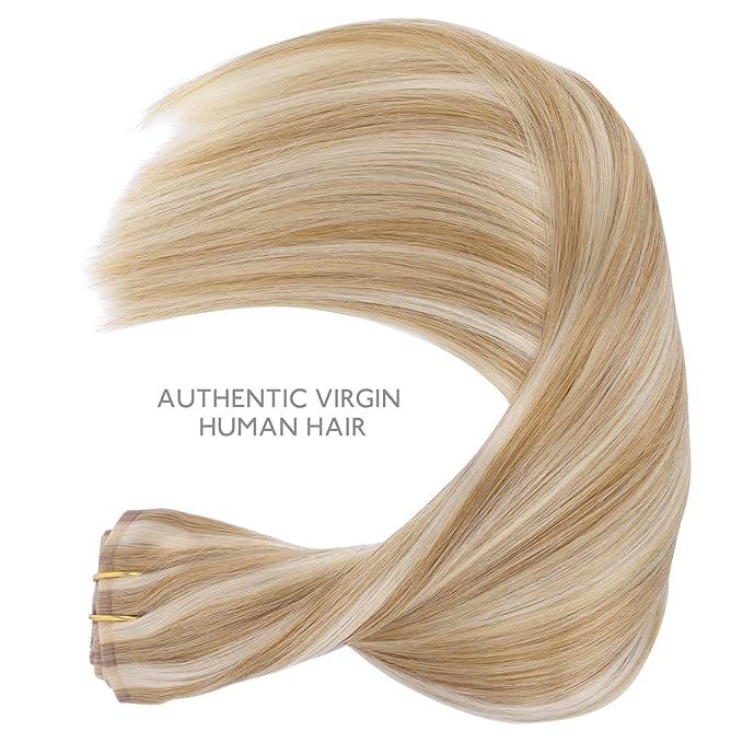 WENNALIFE Seamless Clip In Hair Extensions, 20 Inch 150g 7pcs Dirty Blonde Highlighted Bleach Blonde Hair Extensions Clip in Human Hair Invisible PU Skin Weft Natural Remy Human Hair Extensions