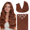 GOO GOO Clip in Hair Extensions Real Human Hair, Remy Human Hair Extensions Clip ins for Women, Natural Human Hair, 20inch 120g 7 Pcs, #33B Dark Auburn Copper