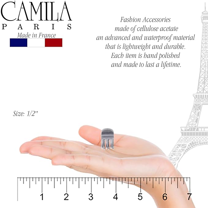 Camila Paris CP2914 French Hair Clip for Women, Set of 6 Extra Small Silver, Girls Hair Claw Clip Jaw Fashion Durable Styling Hair Accessories for Women, Ladies Strong Hold Grip Clamp, Made in France