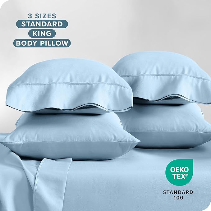 Bare Home Microfiber King Pillowcase Set of 4 - Light Blue, 20x40