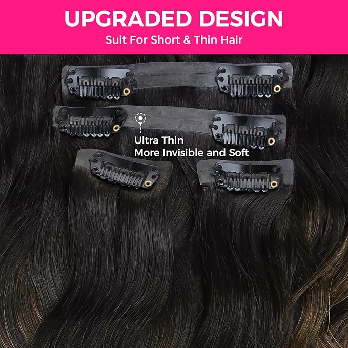 Lashey Seamless Clip in Hair Extensions Human Hair 130g 9pcs 18 Inch Body Wave Natural Black Mixed Chestnut Brown Clip in Hair Extensions for Women