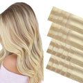GOO GOO Invisi Edge Tape in Hair Extensions Human Hair, 18A/613A Dark Blonde Highlighted Bleach Blonde 10pcs injected with 10pcs classical tape ins, 12inch 40g, Virgin Remy Hair, Natural Look