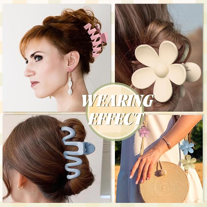 12 Pcs Claw Clips, Multi-Shapes Hair Clips for Women Girls, Non-Slip Large Jaw Claw Clips for Thick Thin Curly Hair Accessories (White + Beige)