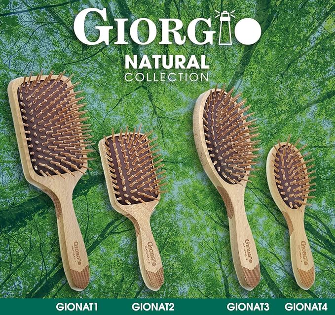 Giorgio Eco Friendly Wooden Bristle Hairbrush - Small Detangling Brush and Hair Growth Brush for Thick or Long Hair - Oval Paddle Hair Brush Made with Anti Static Beechwood, Silicone Massage Cushion