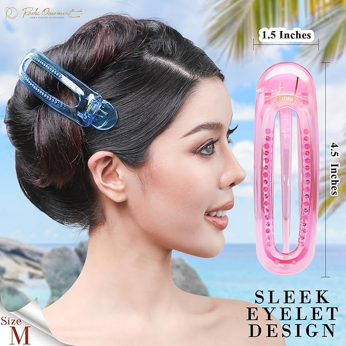 RC ROCHE 6 Pcs Flat Claw Hair Clips for Women Alligator French Barrette Long Thick Hair Duckbill Curved No Slip Grip Lay Flat Side Slide Firm Classic Styling, Medium Transparent Multicolor