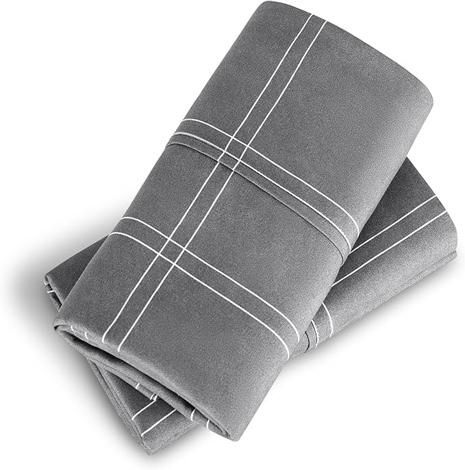 Bare Home Microfiber Pillow Cases - King Size Set of 2 - Cooling Pillowcases - Double Brushed - Pillowcases 2 Pack - Easy Care (King, Modern Plaid - Grey/White)