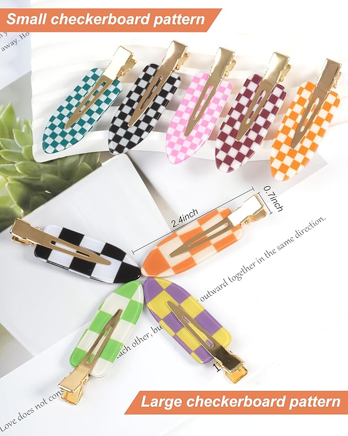 No Crease Hair Clips, 18 Pcs Checkerboard No Bend Clips, Acrylic Resin Styling Makeup Creaseless Flat Clips for Women Girls