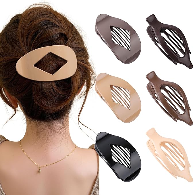 Lourny Flat Hair Clips for Women, French Flat Claw Clips & Duckbill Hair Clips for Thin Hair Lightweight Non-Slip Claw Clips for Women 6PCS