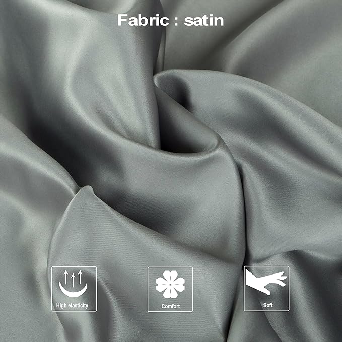 NTBAY Zippered Satin Pillow Cases for Hair and Skin, Luxury King Hidden Zipper Pillowcases Set of 2, 20x36 Inches, Dark Grey