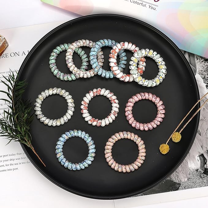 JessLab Spiral Hair Ties 10-Pack, No Damage Cute & Soft Elastic Coil Hair Ties for Women & Kids, Gentle Ponytail Holders for Thick or Thin Hair, Assorted Colors