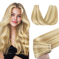 GOO GOO Tape in Hair Extensions Human Hair, 18D/22F Dirty Blonde Highlights, 14inch 50g 20pcs, Skin Weft Seamless Invisible, Silky Straight with Thick Ends, Remy Human Hair