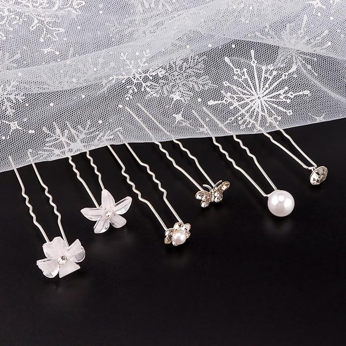 CUBACO 42PCS Wedding Hair Accessories Pins for Women,silver Pearl Flower Rhinestone Hair Clip Bridal Pins Decorative for Brides Bridesmaids, Gift for Girls