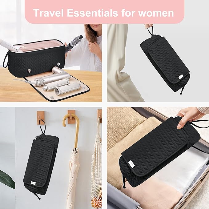 Hair Tools Travel Bag Karsyon Heat Resistant Mat Case Hot Tools Straightener, Curling Iron,Hair Dryers,Haircare Accessories Travel Essentials for Women 2 in 1 Organizer Bags (Black)