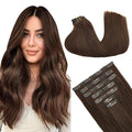 GOO GOO Clip in Hair Extensions Real Human Hair, Remy Human Hair Extensions Clip ins for Women, Natural Human Hair, 20inch 150g 7Pcs, 4A Chocolate Brown