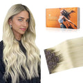 DOORES Clip in Hair Extensions, Human Hair, Light Ash Brown to Ash Blonde, 120g, 7pcs, 20 Inch, Remy Human Hair, Straight, Natural Clip in Extensions