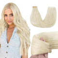 GOO GOO Tape in Hair Extensions Human Hair, 60A Platinum Blonde, 20inch 50g 20pcs, Skin Weft Seamless Invisible, Silky Straight with Thick Ends, Remy Human Hair