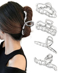 HAIMEIKANG 4 PCs Metal Hair Claw Clips for Women - Irregular Large Hair Clips for Thick Hair Thin Hair Non-Slip Hair Styling Accessories for Women Girls(Silver #3)