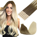 GOO GOO Tape in Hair Extensions Human Hair, 9/60 Balayage Ash Brown to Platinum Blonde, 22inch 30g 10pcs, Skin Weft Seamless Invisible, Silky Straight with Thick Ends, Remy Human Hair