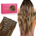 WENNALIFE Seamless Clip In Hair Extensions, 22 Inch 150g 7pcs Balayage Chocolate Brown to Caramel Blonde, Clip In Human Hair Invisible PU Skin Weft Natural Remy Human Hair Extensions