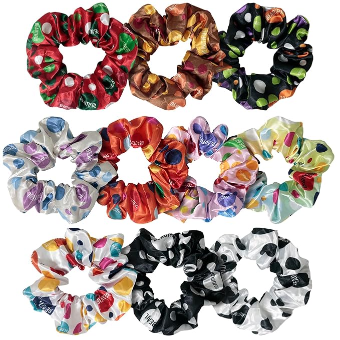 cute design scrunchies for all hair type elastic hair band great for ponytails XL srcunchies set these soft hair ties is great for every occasion (polka dot)