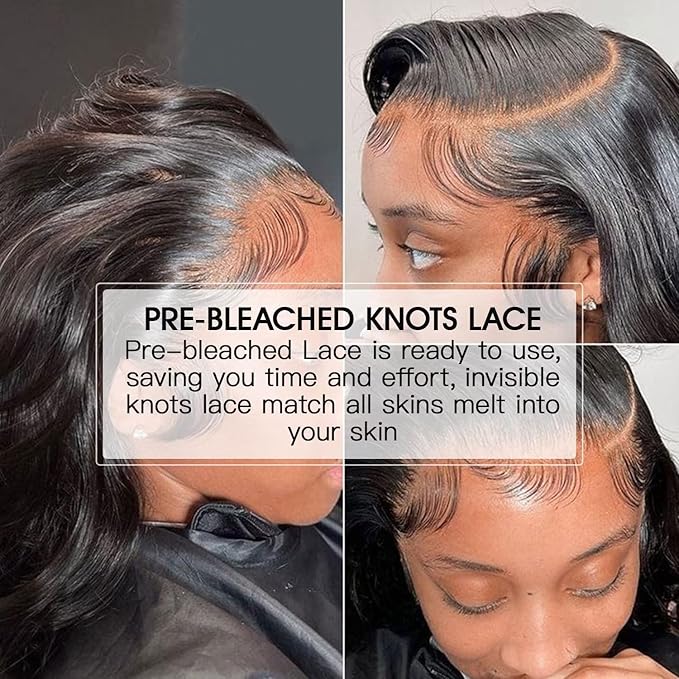 Lemoda 13x6 Full Lace Frontal Virgin Human Hair Wigs Pre-Bleached Knots Body Wave 15A 13x6 HD Transparent Lace Front Wig Invisible Lace Tiny Knots 24Inch