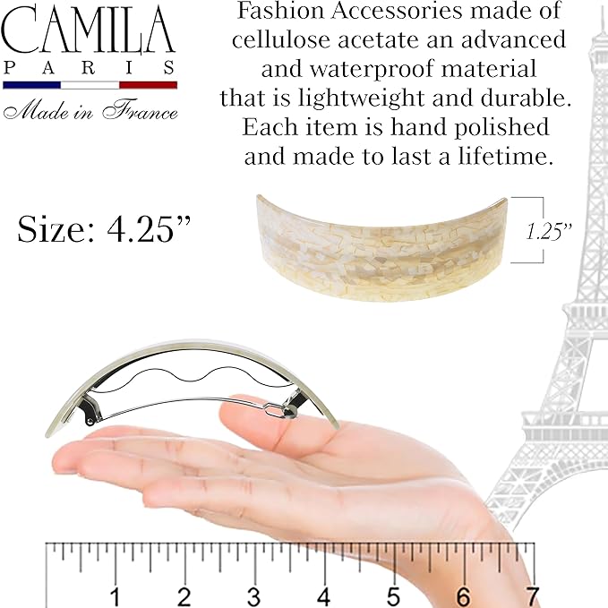 Camila Paris CP3577 French Hair Barrette Clip for Girls for Thick Curly Wavy Long Hair, Strong Hold Grip Hair Clips for Women, Automatic, No Slip Styling Girls Hair Accessories, Handmade in France