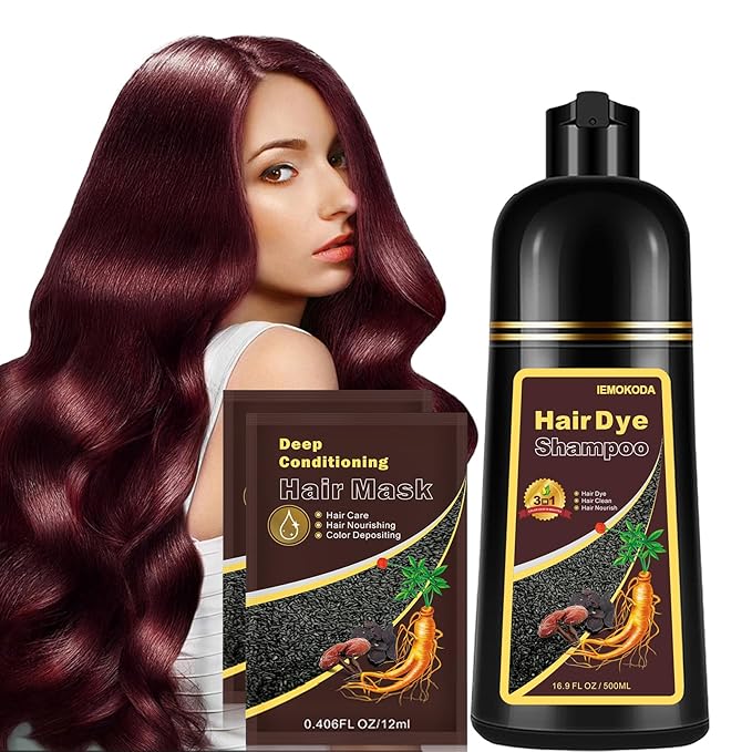Natural Hair Color Shampoo for Gray Coverage, Instant Red Hair Dye Shampoo 3 in 1, Shampoo Hair Dye Works in Minutes, Red Hair Shampoo, Shampoo Para Canas for Women and Men