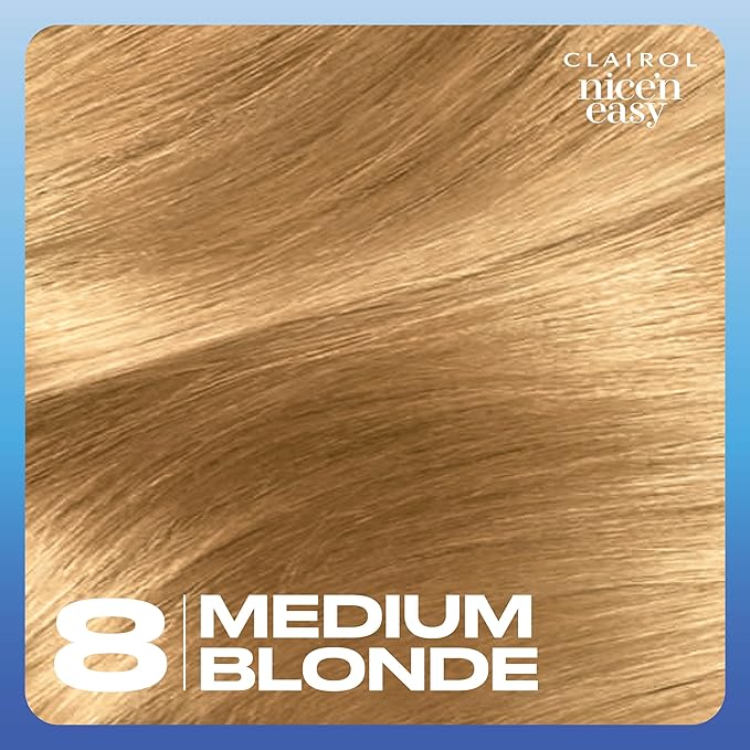 Clairol Nice'n Easy Permanent Hair Dye, 8 Medium Blonde Hair Color, Pack of 3