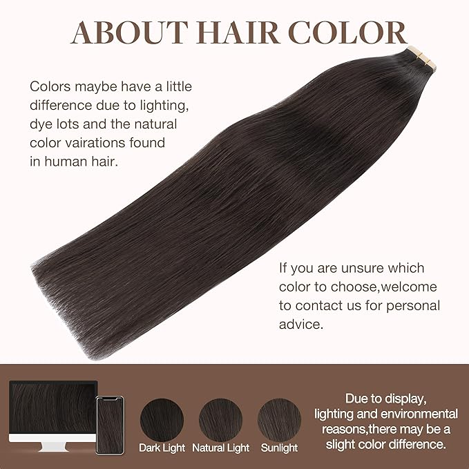 GOO GOO Tape in Hair Extensions Human Hair, 2A Light Brown, 24inch 100g 40pcs, Skin Weft Seamless Invisible, Silky Straight with Thick Ends, Remy Human Hair