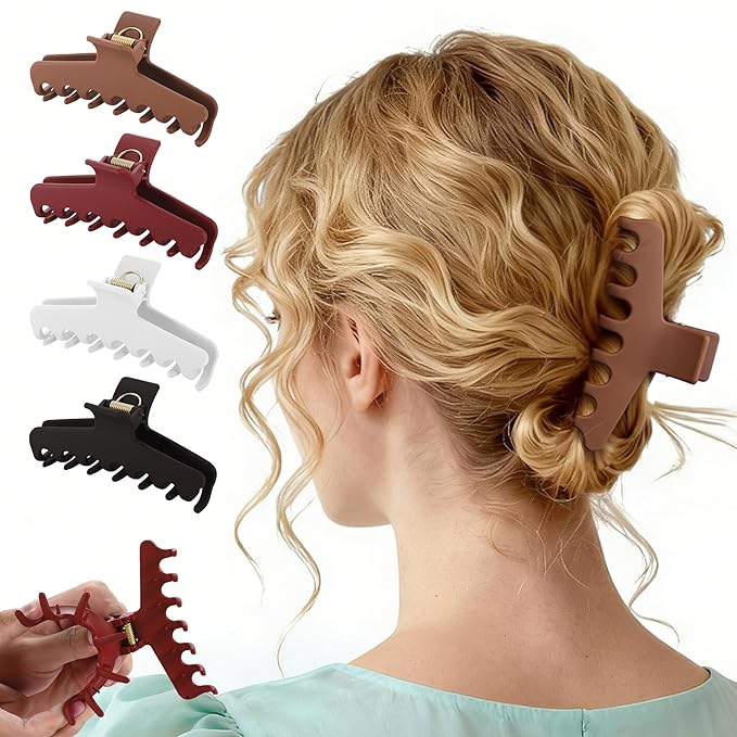 4Pcs Cloud Claw Clips for Women, 4.3 Inch Non-Slip Strong Hold Hair Claws, Unbreakable & Durable TPEE-Silicone Blend, Large Bendable Cozy Hair Clip for Thin/Thick/Curly Hair, All-Day Comfort